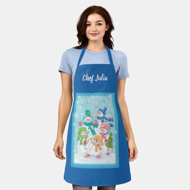 Cute Christmas Snowman Family in the Snow Apron (Worn)