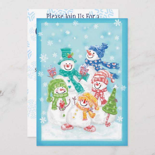 Cute Christmas Snowman Family in the Snow Invitation (Front/Back)