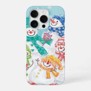 Cute Christmas Snowman Family in the Snow iPhone 16 Pro Case