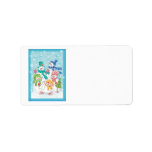 Cute Christmas Snowman Family in the Snow Label