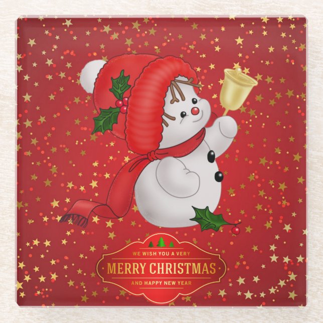 Cute Christmas Snowman Glass Coaster (Front)