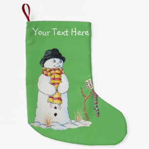Cute christmas snowman in the snow patchwork small christmas stocking