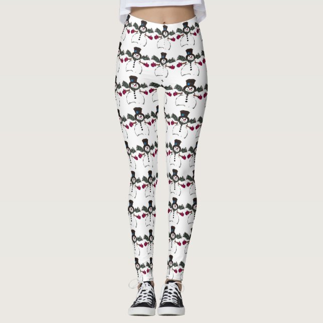 Cute Christmas Snowman Leggings (Front)