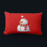 Cute Christmas Snowman Lumbar Pillow<br><div class="desc">A cute Christmas snowman who is kind of chubby and jolly wearing  a striped scarf and a red christmas hat. Festive and fun.</div>