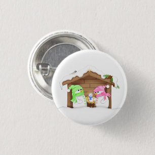 Cute Christmas Snowman Manger 1 Inch Round Button
