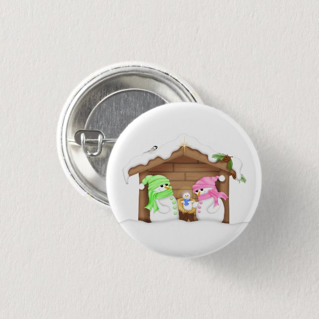 Cute Christmas Snowman Manger 1 Inch Round Button (Front & Back)