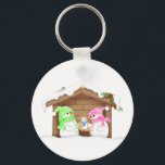 Cute Christmas Snowman Manger Keychain<br><div class="desc">Cute Christmas snowman manger snowy scene keychain/keyring. Suitable for any person. There is no text on this product but could be added if desired.  If you would like help to customize your product or matching products,  please contact me through my store and  will be very happy to help you.</div>