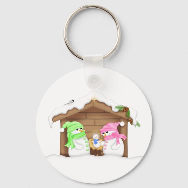 Cute Christmas Snowman Manger Keychain (Front)