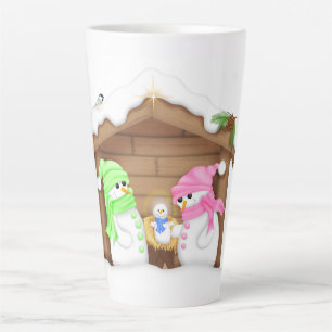 Cute Christmas Snowman Manger Latte Mug