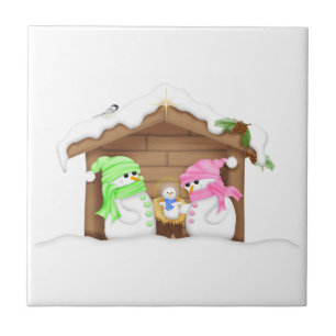 Cute Christmas Snowman Manger Tile