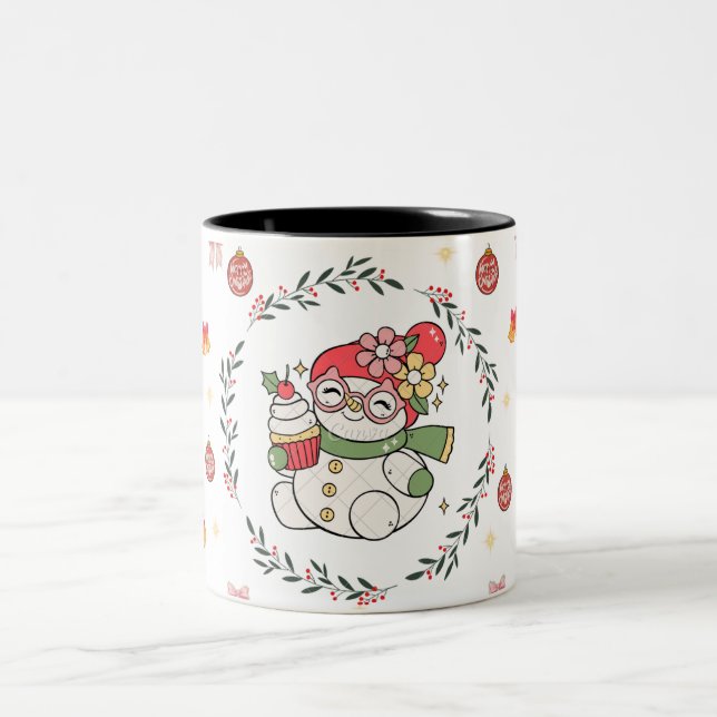 Cute Christmas Snowman Mug with Wreath (Centre)
