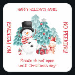 Cute Christmas Snowman No peeking Square Sticker<br><div class="desc">Cute Christmas Snowman No peeking Square Sticker. Customize it with your text. Matching items are available in my store.</div>