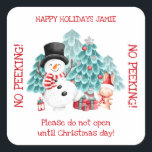 Cute Christmas Snowman No peeking Square Sticker<br><div class="desc">Cute Christmas Snowman No peeking Square Sticker. Customize it with your text. Matching items are available in my store.</div>