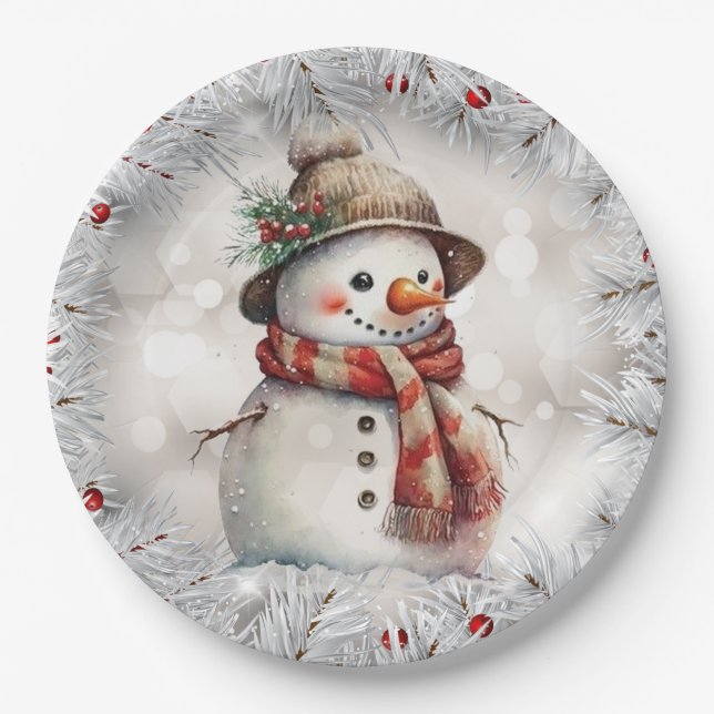 Cute Christmas Snowman  Paper Plate (Front)
