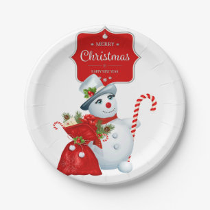 Cute Christmas Snowman Paper Plate