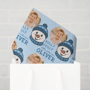 Cute Christmas Snowman Personalized Photo Tissue Paper