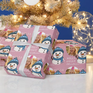 Cute Christmas Snowman Personalized Photo Wrapping Paper