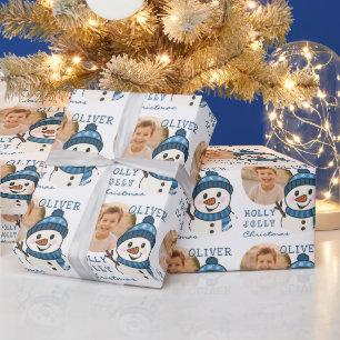 Cute Christmas Snowman Personalized Photo Wrapping Paper