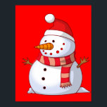 Cute Christmas Snowman Poster<br><div class="desc">A cute Christmas snowman who is kind of chubby and jolly wearing  a striped scarf and a red christmas hat. Festive and fun.</div>