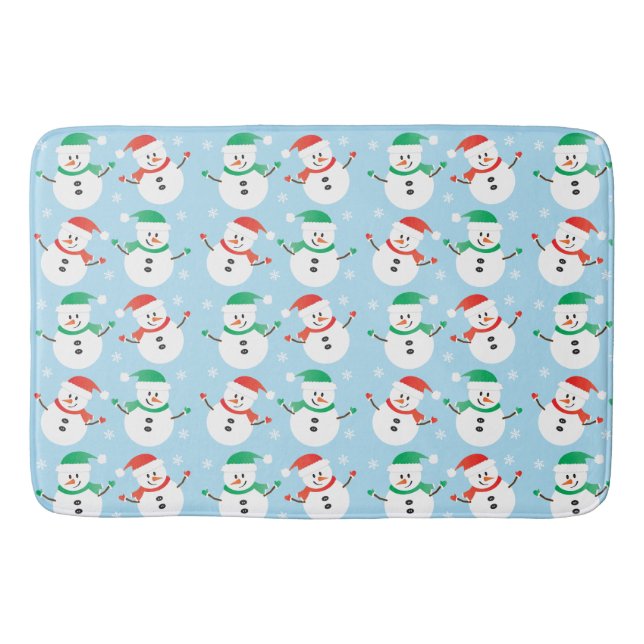 Cute Christmas Snowman Snowflake Pattern Bath Mat (Front)