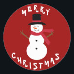 Cute Christmas Snowman Stickers<br><div class="desc">Red stickers with cute smiling cartoon snowman and the words Merry Christmas. Text and background colour are customizable by clicking on the “Customize it” button – loads of colours and fonts to choose from. Scroll down to see a sample of Christmas products and other products from my store. com. com...</div>