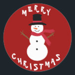 Cute Christmas Snowman Stickers<br><div class="desc">Red stickers with cute smiling cartoon snowman and the words Merry Christmas. Text and background colour are customizable by clicking on the “Customize it” button – loads of colours and fonts to choose from. Scroll down to see a sample of Christmas products and other products from my store. com. com...</div>