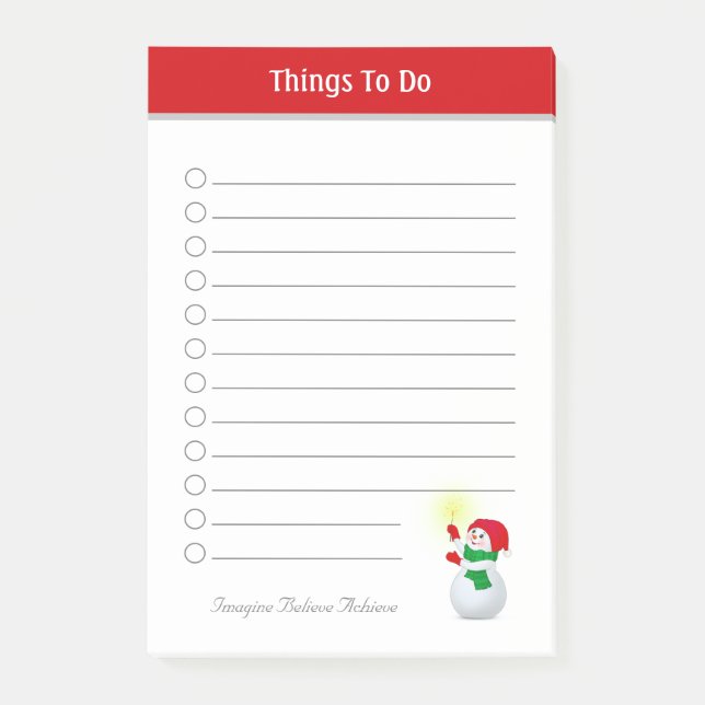 Cute Christmas Snowman Things To Do Post-it Notes (Front)