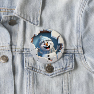 Cute Christmas snowman through wall illustrated 3 Inch Round Button