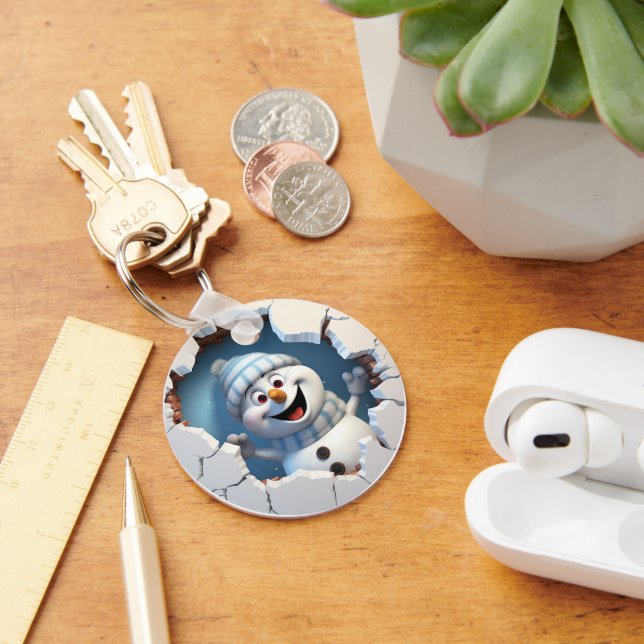 Cute Christmas snowman through wall illustrated Keychain (Desk)
