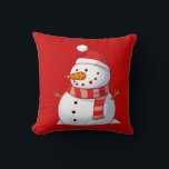 Cute Christmas Snowman Throw Pillow<br><div class="desc">A cute Christmas snowman who is kind of chubby and jolly wearing  a striped scarf and a red christmas hat. Festive and fun.</div>