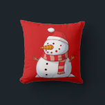 Cute Christmas Snowman Throw Pillow<br><div class="desc">A cute Christmas snowman who is kind of chubby and jolly wearing  a striped scarf and a red christmas hat. Festive and fun.</div>