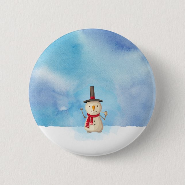 Cute Christmas Snowman Waving And Smiling 2 Inch Round Button (Front)