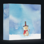 Cute Christmas Snowman Waving And Smiling Binder<br><div class="desc">A binder with a cute snowman illustration. He is wearing a black stovepipe hat, holding a classic corn cob pipe, and wearing a red scarf. Standing in the cold white snow smiling and waving hello. The background is composed of a watercolor sky with blue and purple colours blending and mingling...</div>