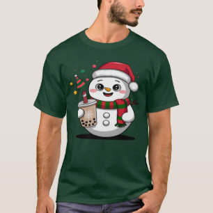 Cute Christmas Snowman with Boba Tea - Adorable T-Shirt