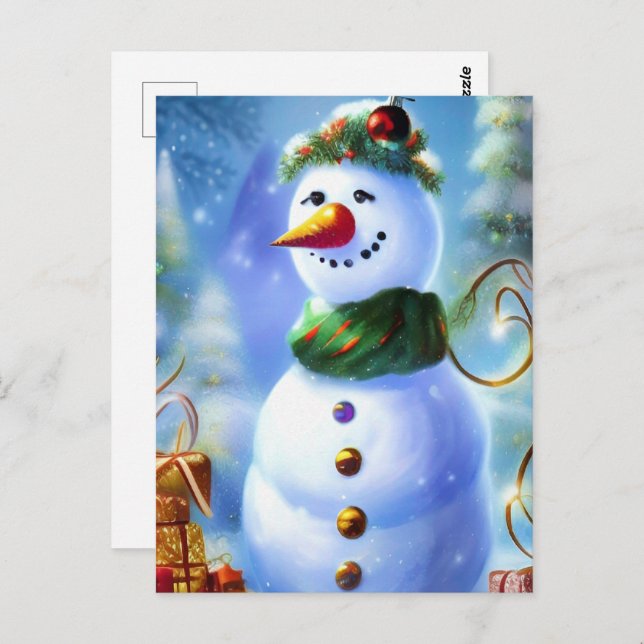 Cute Christmas Snowman with Presents  Postcard (Front/Back)