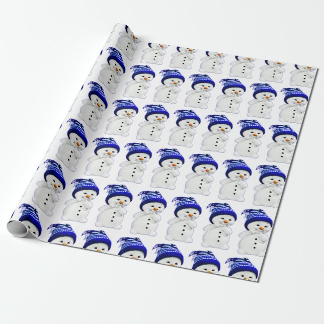 Cute Christmas Snowman Wrapping Paper (Unrolled)