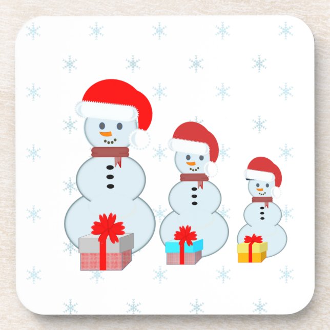 Cute Christmas Snowmen and snowflakes Coaster (Front)