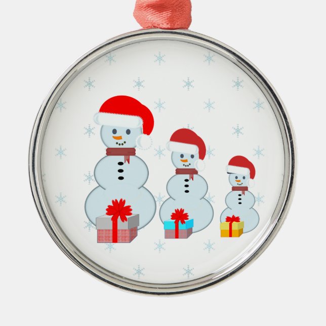 Cute Christmas Snowmen and snowflakes Metal Ornament (Front)