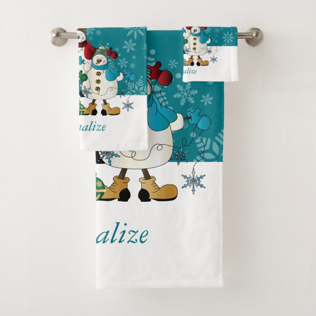 Cute Christmas Snowmen Friends Bath Towel Set (Insitu)