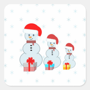 Cute Christmas Snowmen Square Sticker