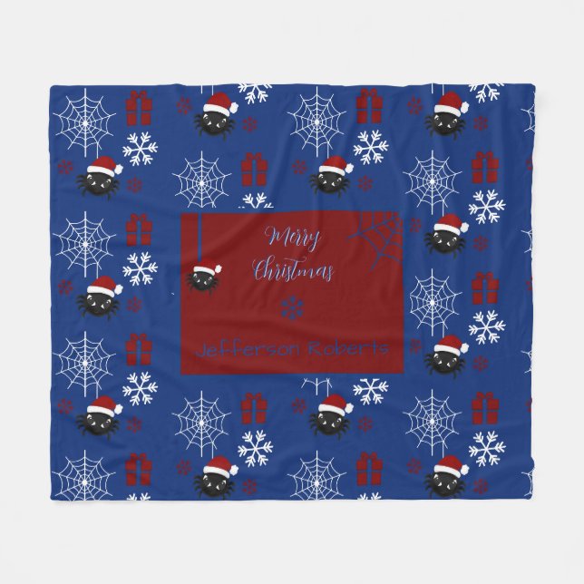 Cute Christmas Spider Personalized Fleece Blanket (Front (Horizontal))