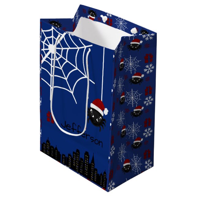 Cute Christmas Spider Personalized Gift Bag (Front Angled)