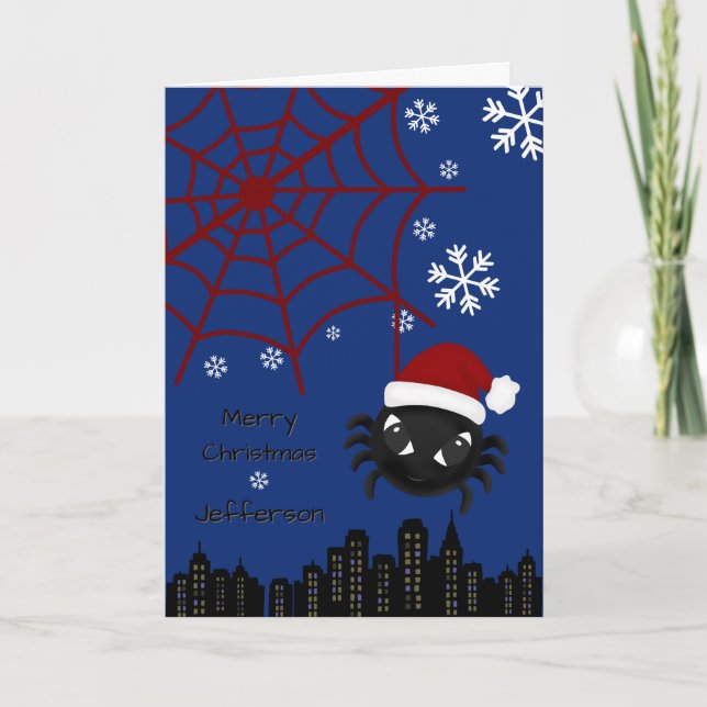 Cute Christmas Spider Personalized  Holiday Card (Front)