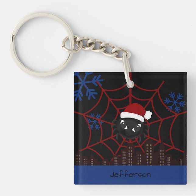 Cute Christmas Spider Personalized  Keychain (Front)
