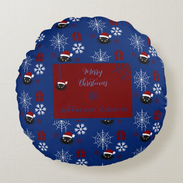 Cute Christmas Spider Personalized Round Pillow (Front)
