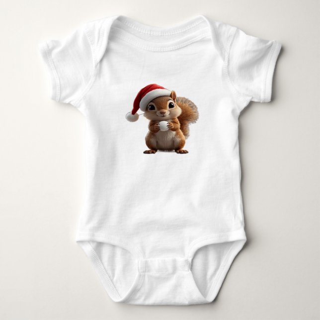 Cute Christmas Squirrel Baby Bodysuit (Front)