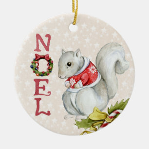 Cute Christmas Squirrel Ceramic Ornament
