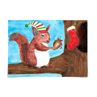 Cute Christmas Squirrel Holding Acorn Card
