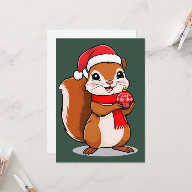 Cute Christmas Squirrel Invitation (Front/Back In Situ)
