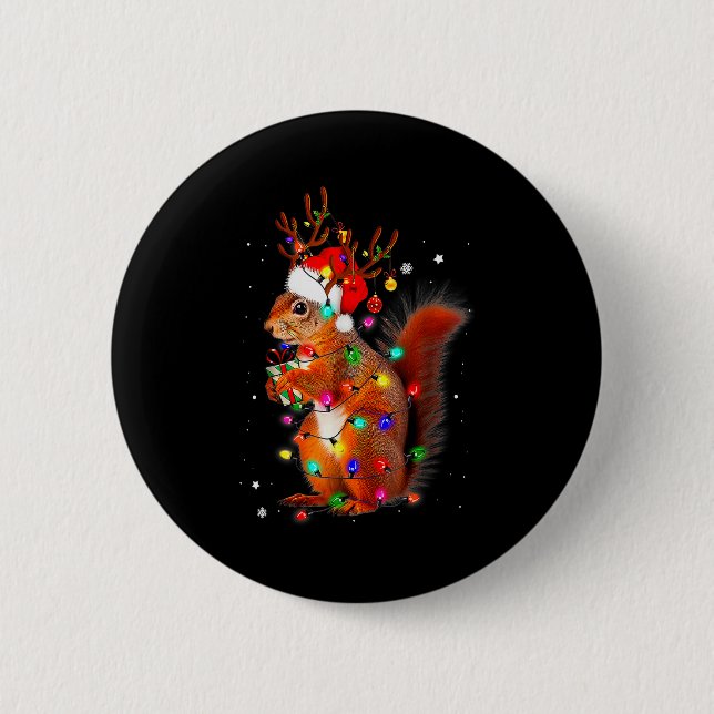 Cute Christmas Squirrel Lights Reindeer Xmas Holid 2 Inch Round Button (Front)